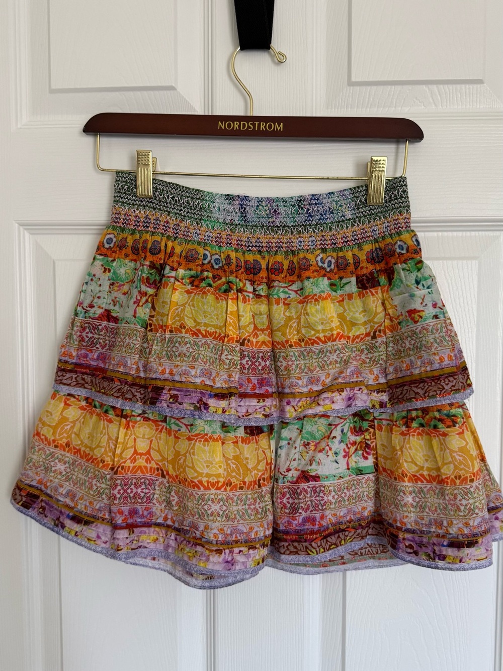 Alice + Olivia Multicolor Floral Tiered Skirt - Yellow, Green, Purple